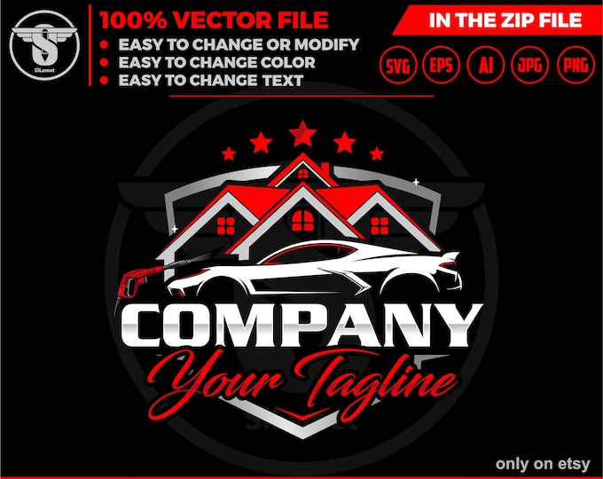 house Car wash logo template - car wash logo - car wash svg - cleaning car logo - automotive - auto detailing car logo - Car Detailing svg