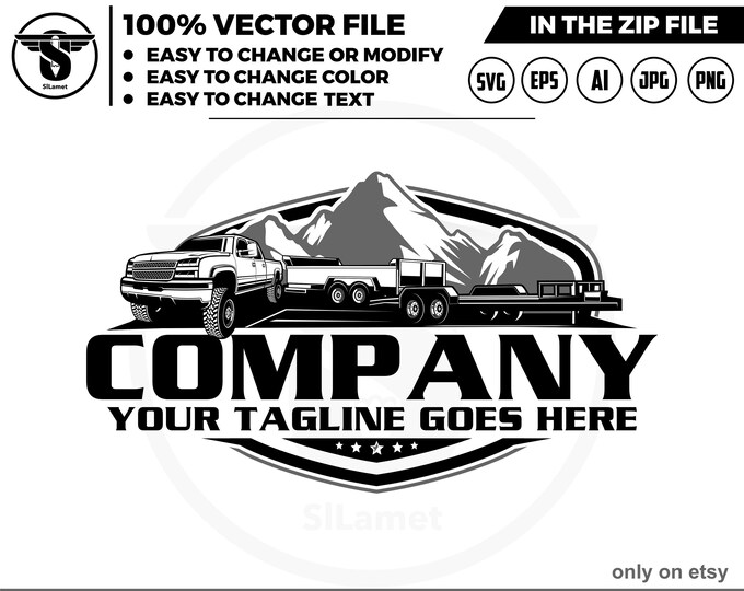pickup, dump trailer and flatbed trailer logo - pickup and Bumper Pull Dump Trailer - dump towing logo - dump rental Logo