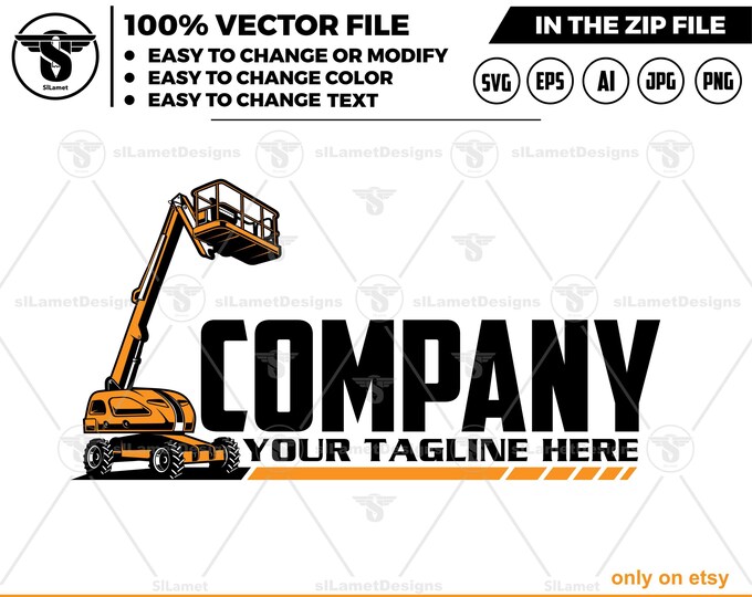 Cherry Picker logo, Cherry Picker Vector, Bucket Truck SVG, Boom lift svg, Man lift, Basket crane, Hydraladder