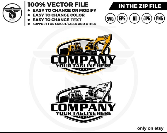 bulldozer and excavator logo - equipment vehicles logo - heavy equipment logo - Bulldozer svg - dump truck - excavator
