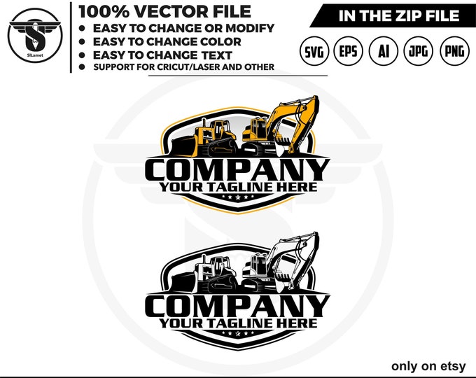 bulldozer and excavator logo - equipment vehicles logo - heavy equipment logo - Bulldozer svg - dump truck - excavator