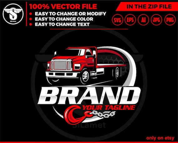 flat bed tow truck logo - flat bed towing - towing truck logo - towing service logo - ford f650 flatbed
