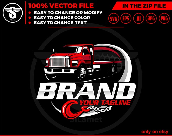 flat bed tow truck logo - flat bed towing - towing truck logo - towing service logo - ford f650 flatbed