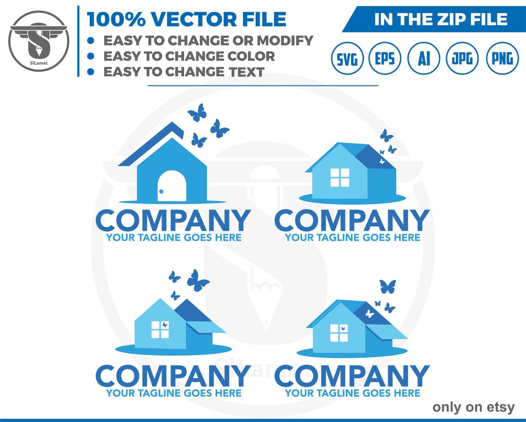 Box House Logo Butterfly House Logo Box Butterfly House Logo Minimalis House Logo Real Estate