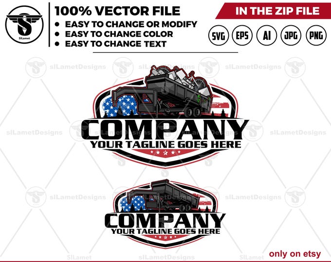 america gooseneck dump Trailer Logo - gooseneck dump Logo Template - Hauling Equipment Branding - USA dump trailer logo