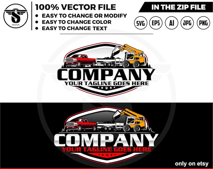 pickup trailer and skid steer logo , trailer logo, pickup svg,trailer pickup logo,trailer towing, logo,towing Company, Logo pickup