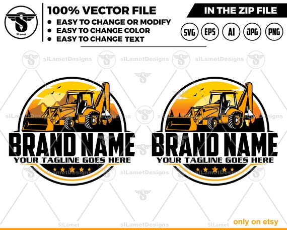 Backhoe Loader Logo  - Construction Equipment Logo Template  - Digital Download - Editable Vector Design