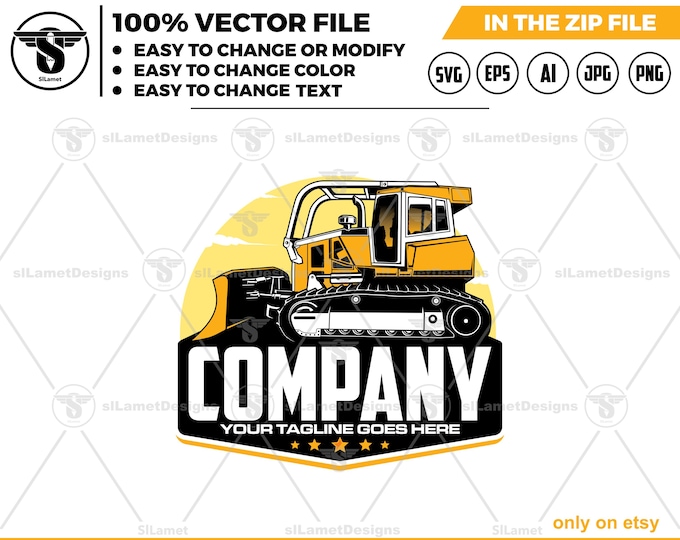 Bulldozer logo - heavy equipment logo - dozer with sweeps - John Deere Dozer - side view