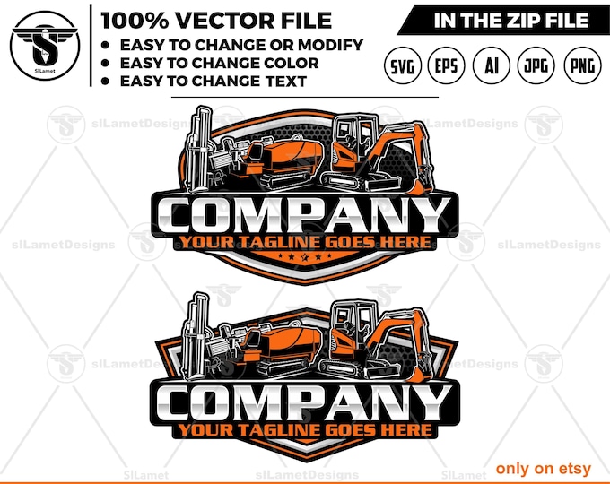 mini excavator and Vermeer Navigator logo - Vermeer Drills logo - Drilling Rig logo - Horizontal Directional Drilling Rig