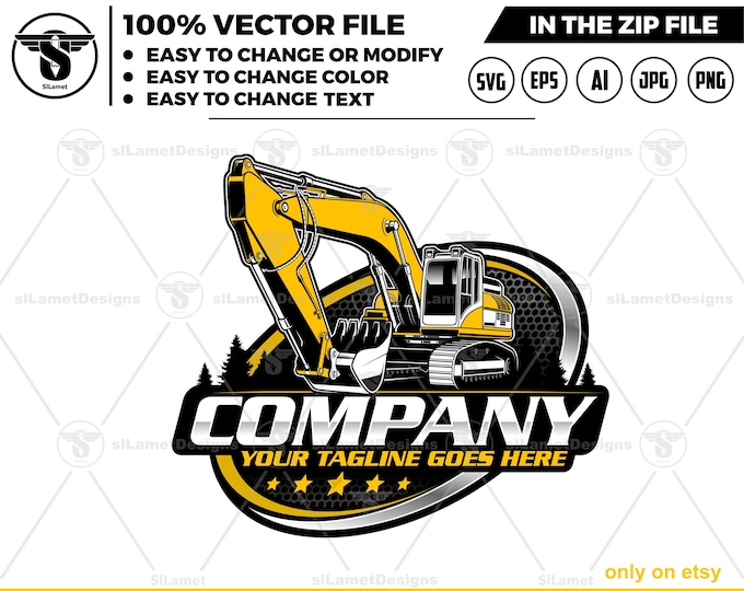 excavator logo template - bucket excavator svg - construction logo - digging logo - earth digging logo - excavator svg