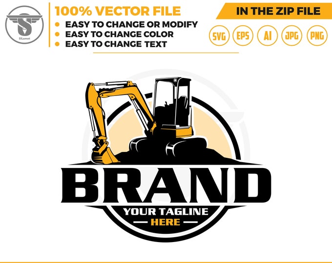 mini excavator logo svg, Excavator Clipart, Excavator svg, Excavator png, Heavy Equipment svg, Construction Logo svg SVG file