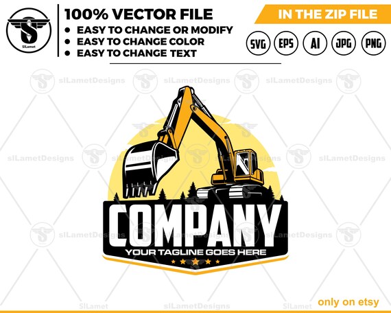 Excavator Logo - Digger Logo - Heavy Equipment logo - Construction Machine Art - Earth Mover logo