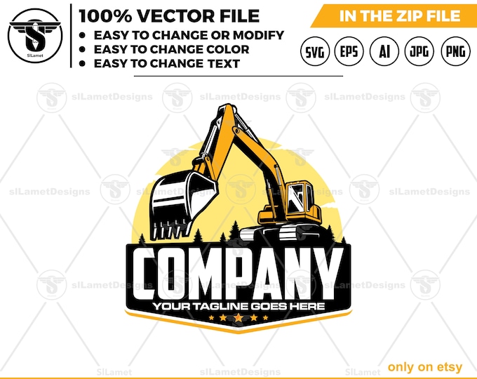 Excavator Logo - Digger Logo - Heavy Equipment logo - Construction Machine Art - Earth Mover logo