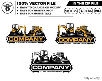 skid steer and mini excavator logo svg, skid steer Bulldozer logo, skid steer SVG, Wheel Loader Svg, skid steer excavator,mini excavator svg