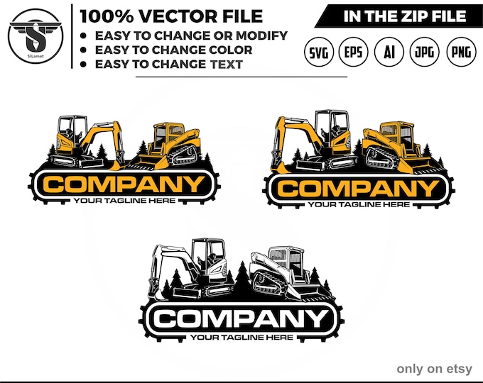 skid steer and mini excavator logo svg, skid steer Bulldozer logo, skid steer SVG, Wheel Loader Svg, skid steer excavator,mini excavator svg
