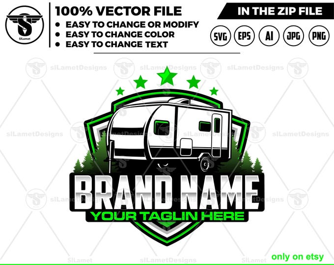 camper trailer logo, van logo, camper van logo, travel logo, trailer, outdoor, holiday, vacation, campv