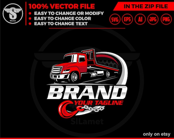 flat bed tow truck logo - flat bed towing - towing truck logo - towing service logo