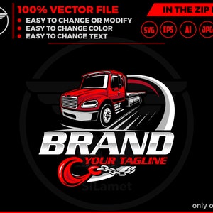 Flatbed Tow Truck Logo: Towing Service Graphic (Digital Download)