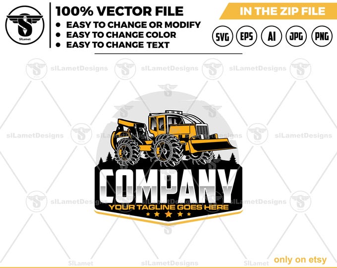 Logging Equipment Logo: log skidder with chain tires  (Digital Download)