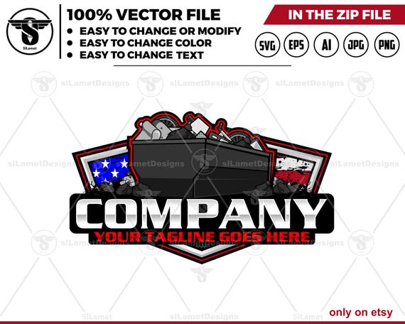 America Dump Roll Off Bin logo - Dumpster Logo - Waste Removal Truck Design - Trash Container logo - Junk Hauling Service