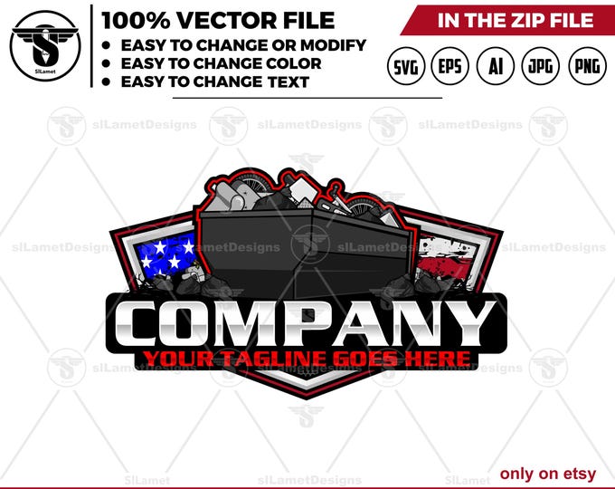 America Dump Roll Off Bin logo - Dumpster Logo - Waste Removal Truck Design - Trash Container logo - Junk Hauling Service