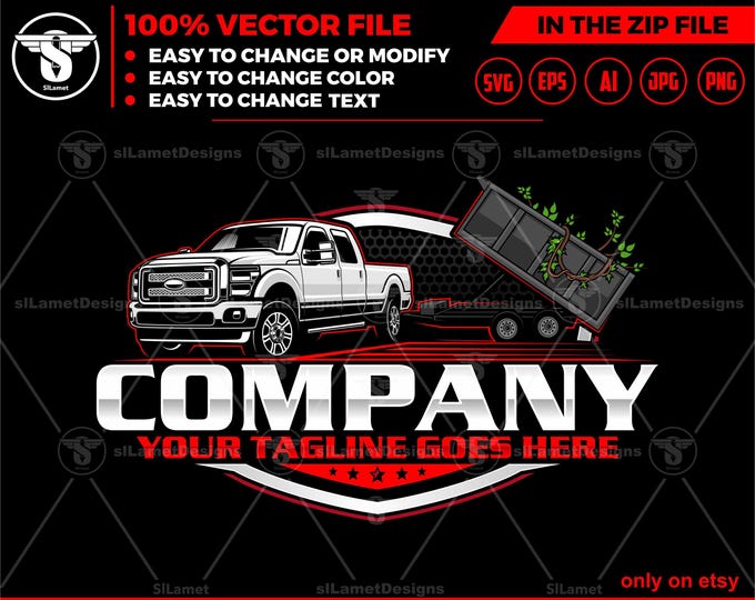 pickup and dump trailer logo - pickup and trailer logo - dump trailer services logo - dump junk services logo - dump trailer