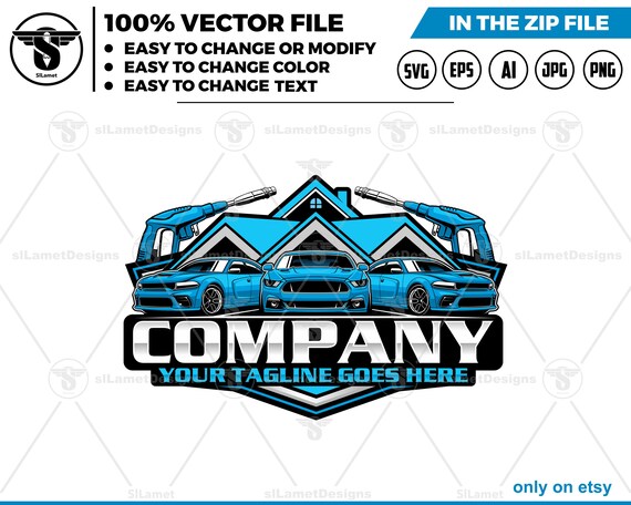 Car Wash House Logo - Auto Cleaning Garage Logo - Vehicle Wash Building logo - Car Spa Shop logo