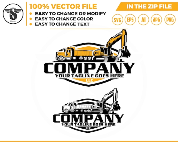 dump truck and excavator logo - equipment vehicles logo - heavy equipment svg
