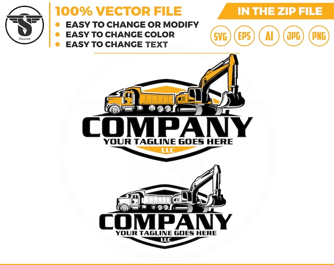 dump truck and excavator logo - equipment vehicles logo - heavy equipment svg