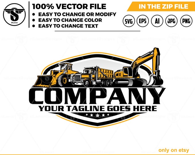 Large Wheel Loaders, dump truck & excavator lgoo - Heavy Equipment Logo, Earth Digging SVG, excavating