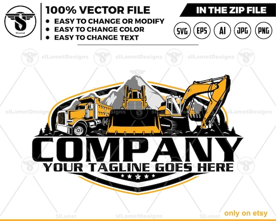 equipment vehicles logo - heavy equipment logo - bulldozer - dump truck - excavator - heavy equipmen mountain - excavator mountain