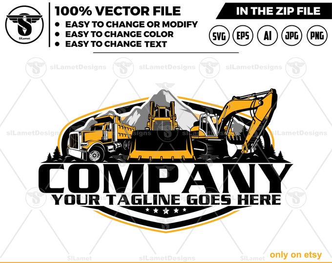 equipment vehicles logo - heavy equipment logo - bulldozer - dump truck - excavator - heavy equipmen mountain - excavator mountain