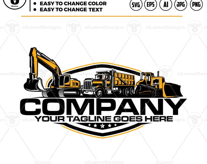 equipment vehicles logo: heavy equipment svg , Bulldozer, dump truck, excavator