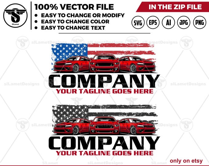 america sport car logo - USA automotive logo - luxury car logo - muscle car logo - car repair garage logo
