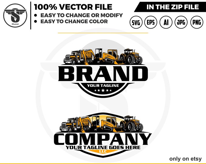 equipment vehicles logo, heavy equipment svg, dump truck, mini excavator, Skid steer loader logo, truck logo, skid steer svg, tractor farm