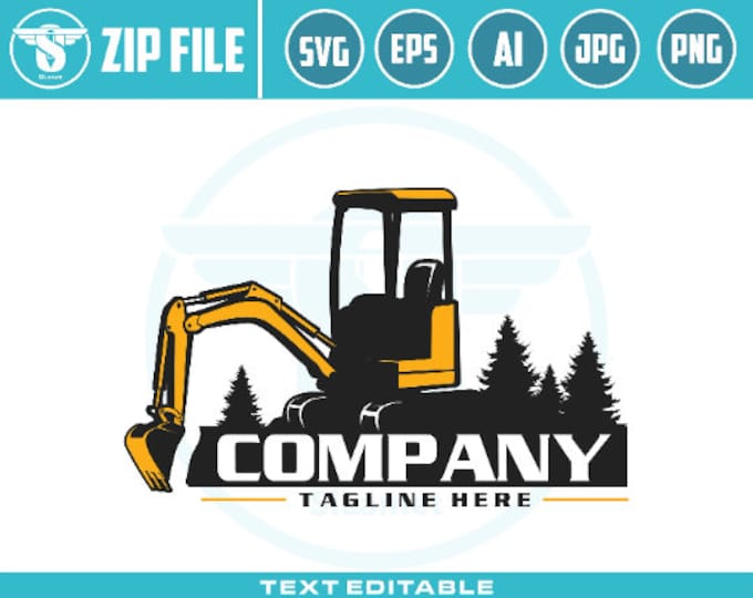 Excavator Logo SVG: Skid Steer Digger Silhouette (Digital Download)