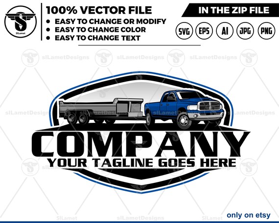 pickup and dump trailer logo - pickup and trailer logo - dump trailer services logo - dump junk services logo - dump trailer - Dodge Ram