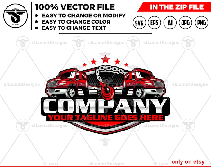 Flatbed Tow Truck Logo - towing logo: Vehicle Recovery Graphic Design (Digital Download)