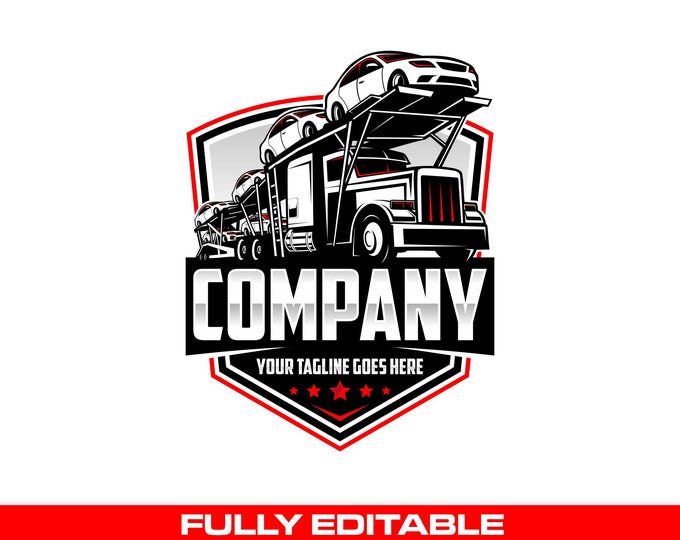 Car Carrier Logo: Fully Editable, American Truck Hauling SVG Vector Design