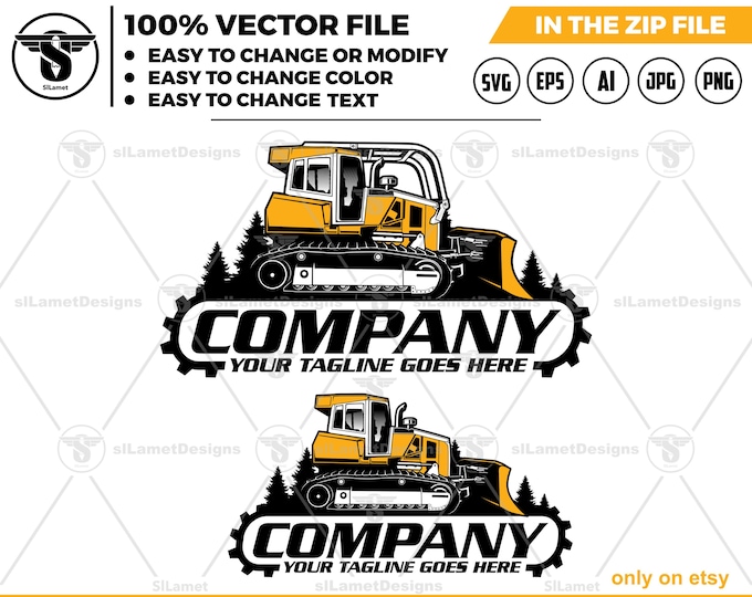 Bulldozer logo - heavy equipment logo - dozer with sweeps - John Deere Dozer