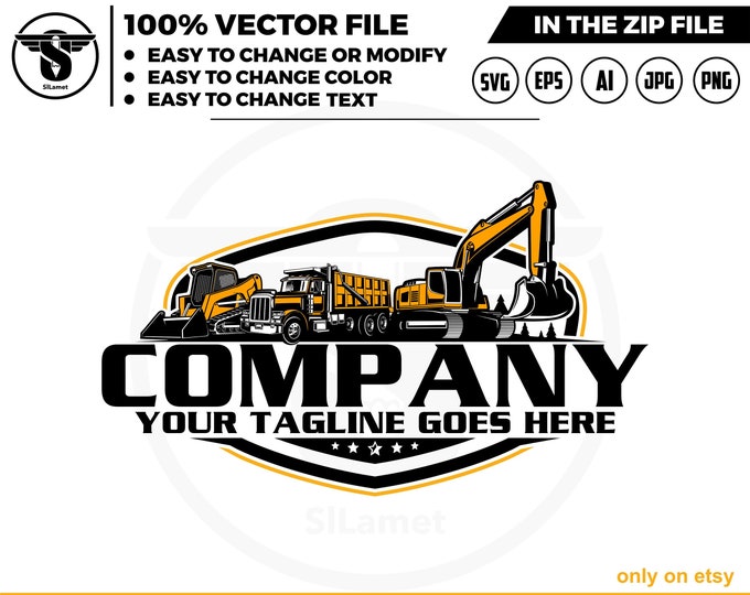 equipment vehicles logo - heavy equipment svg - dump truck - excavator - Skid steer loader logo - truck logo
