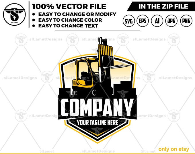 Forklift Logo - Warehouse Equipment Logo - Industrial Machinery Logo - Heavy Lifting Icon - Forklift Vector Design