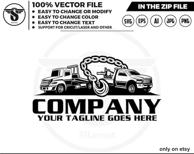 towing truck logo, towing logo template, towing chain svg, towing silhouette logo, towing cricut, tow truck logo, towing service logo