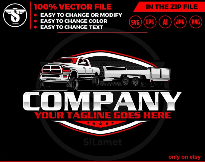 pickup and dump trailer logo - pickup and Bumper Pull Dump Trailer - Dodge Truck - dump rental Logo - ram pickup and dump trailer
