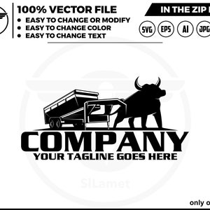 bull pulling dump trailer logo, bull dump trailer rental logo, logo svg, Dumpster Logo , dump rental logo - bumper pull dump trailer logo