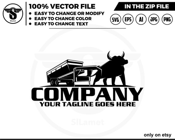 bull pulling dump trailer logo, bull dump trailer rental logo, logo svg, Dumpster Logo , dump rental logo - bumper pull dump trailer logo