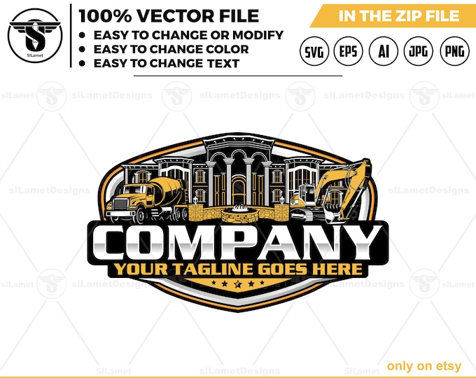 luxury house Hardscaping Fire Pit Logo Design :mixer truck & excavator
