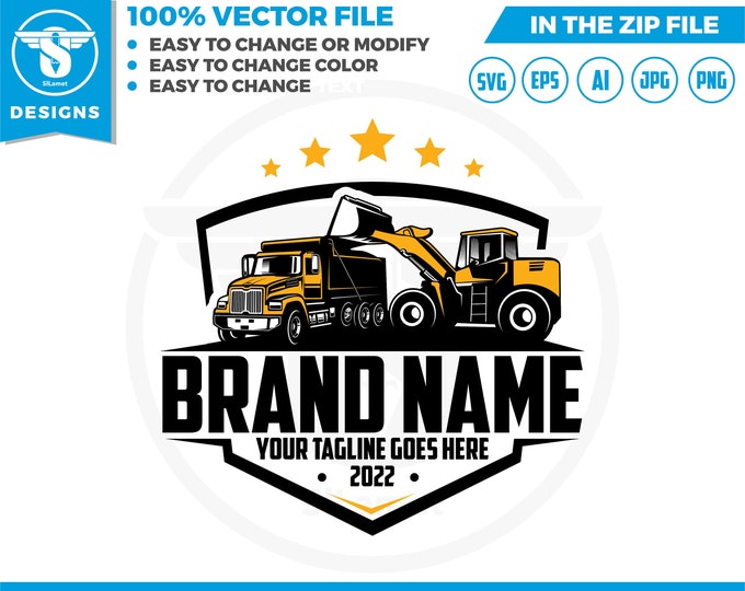 Bulldozer logo, Bulldozer and dump truck logo, Bulldozer svg, dump truck logo, Heavy Equipment logo, Bulldozer svg, Wheel Loader