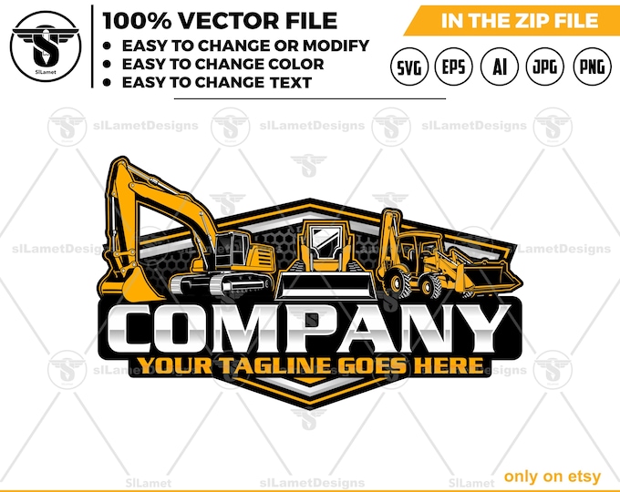 equipment vehicles logo, heavy equipment svg, backhoe, Skid steer, excavator