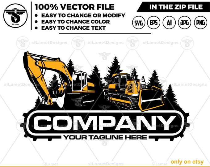 equipment vehicles logo - heavy equipment logo  - excavator - bulldozer - heavy equipmen rental logo -  heavy equipment repair